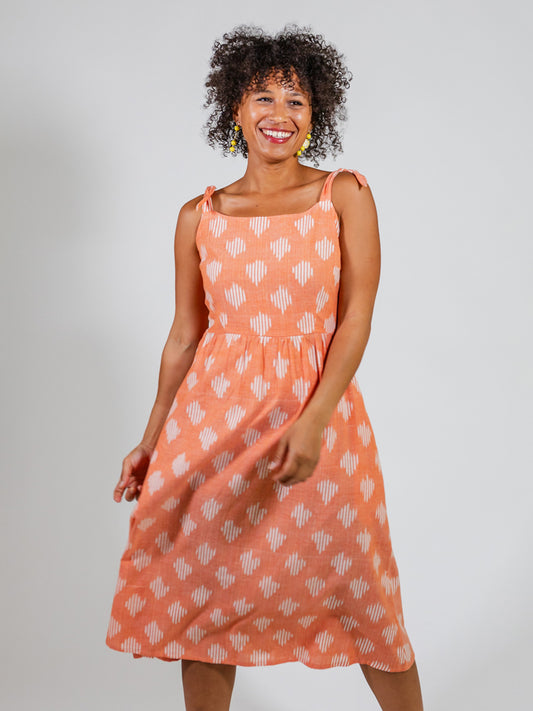 Provence Midi Dress, Peach Ikat