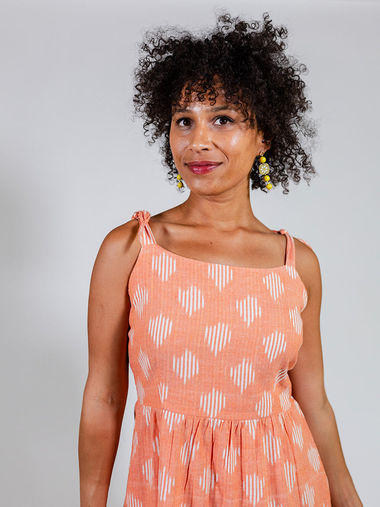 Provence Midi Dress, Peach Ikat