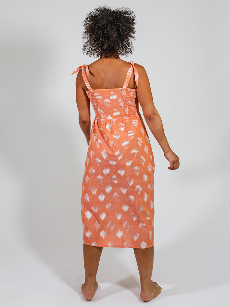 Provence Midi Dress, Peach Ikat