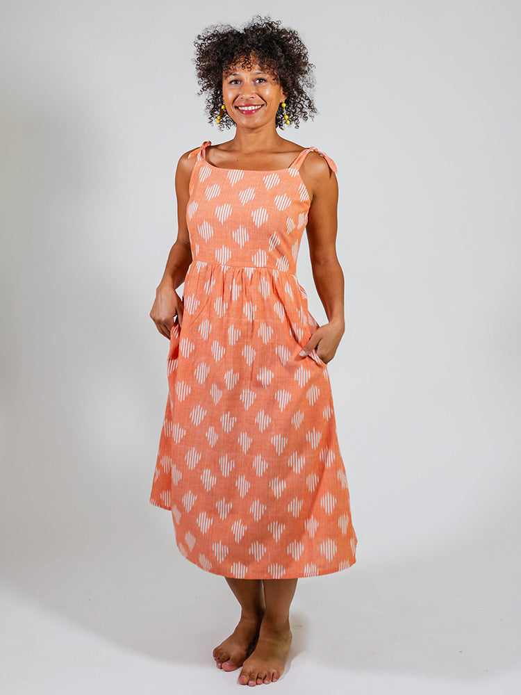 Provence Midi Dress, Peach Ikat