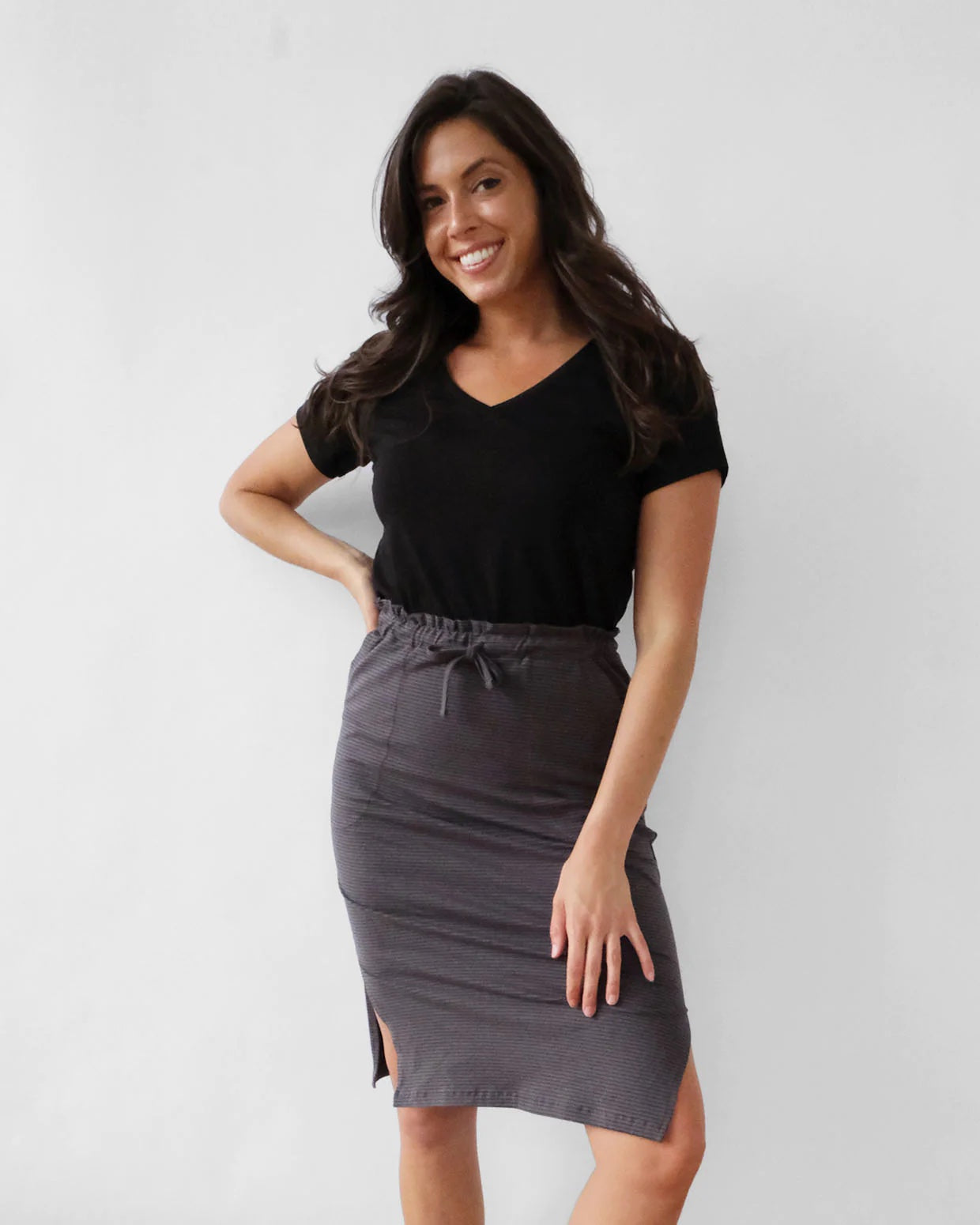 Quinn Stripe Skirt, Charcoal