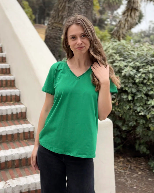 Ridge V-Neck Tee, Leaf Green