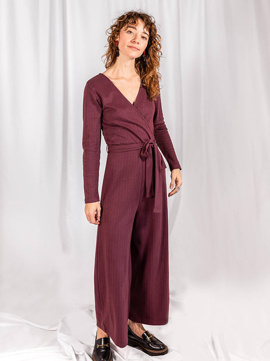 Rita LS Jumpsuit, Eggplant Rib Knit