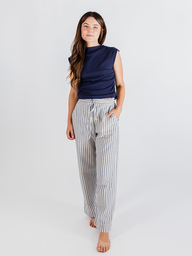 Ruched Top, Navy Rib Knit