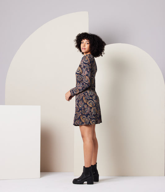 Sonnet Dress, Dark Blue Paisley