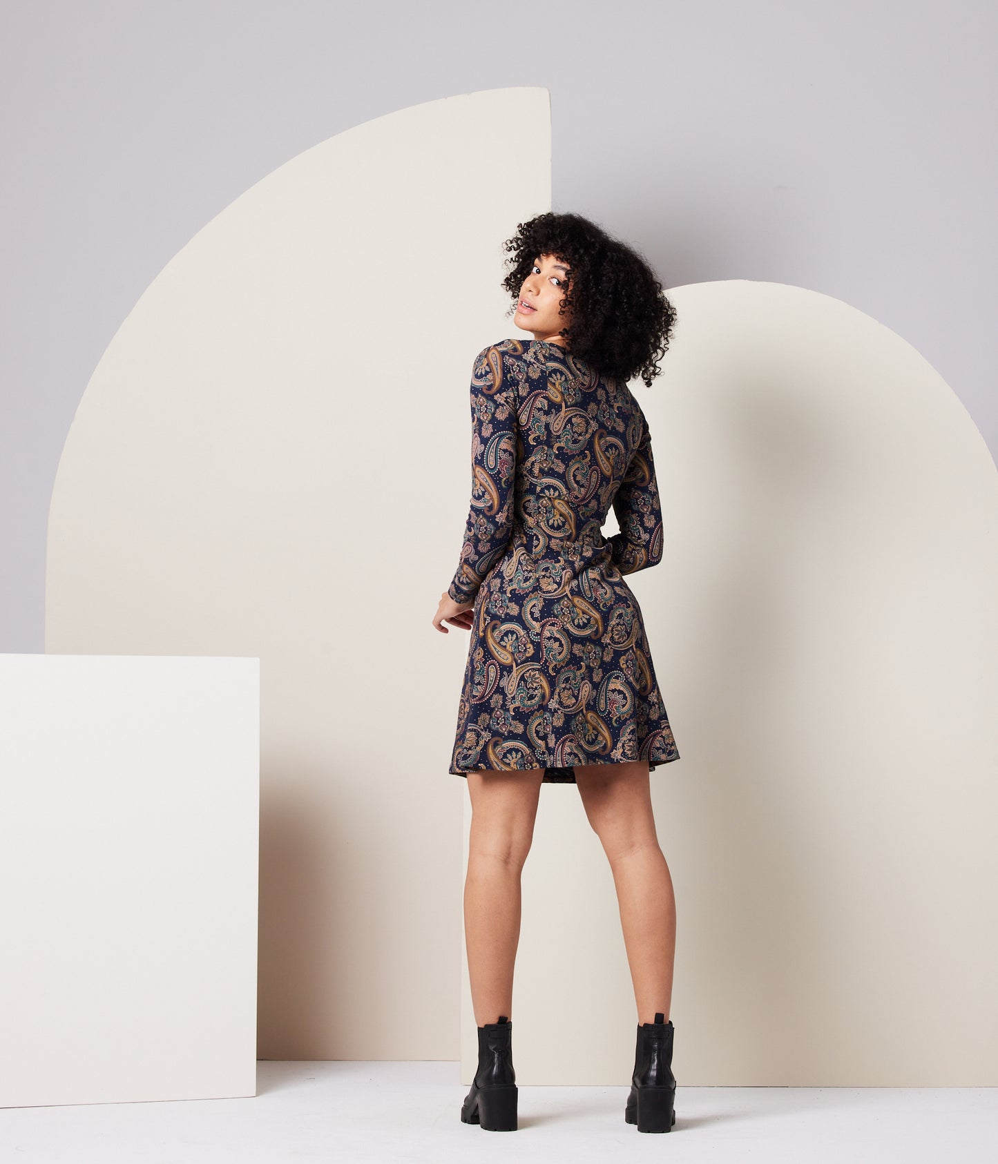 Sonnet Dress, Dark Blue Paisley