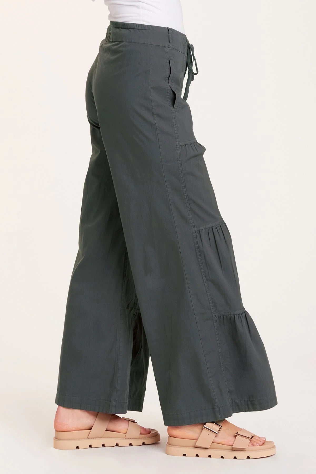 Terraced Wide Leg Pant, Charcoal