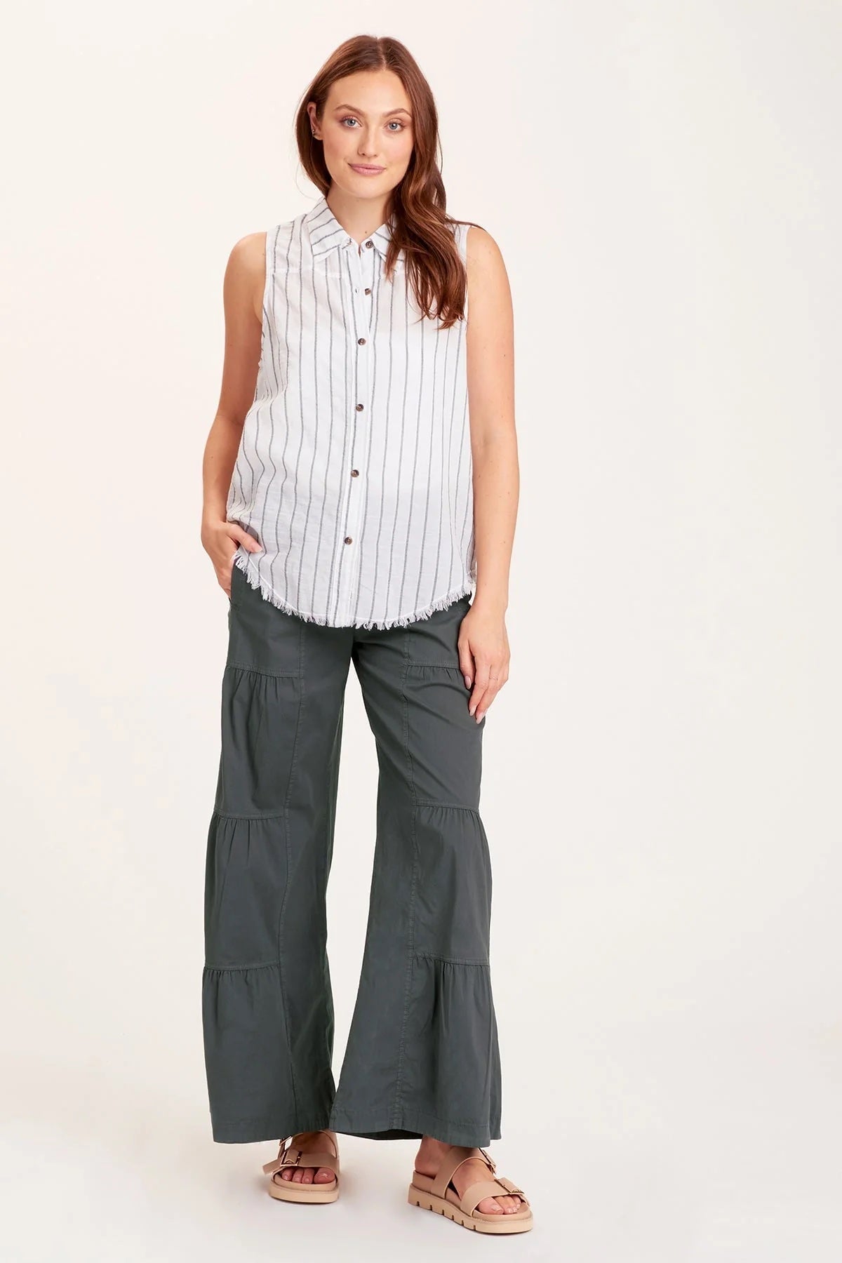 Terraced Wide Leg Pant, Charcoal