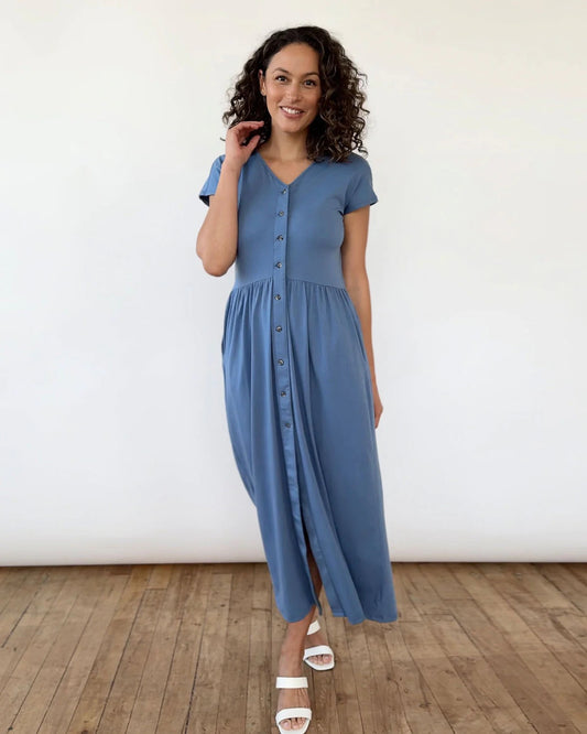 Tessa Button Dress, Elemental Blue