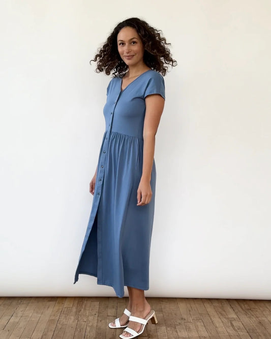 Tessa Button Dress, Elemental Blue