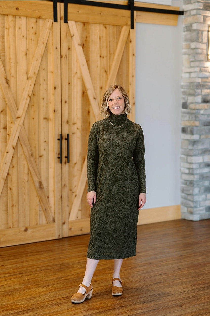 Turtleneck Dress, Olive Leaf