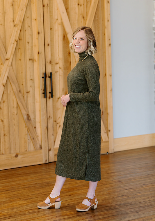 Turtleneck Dress, Olive Leaf