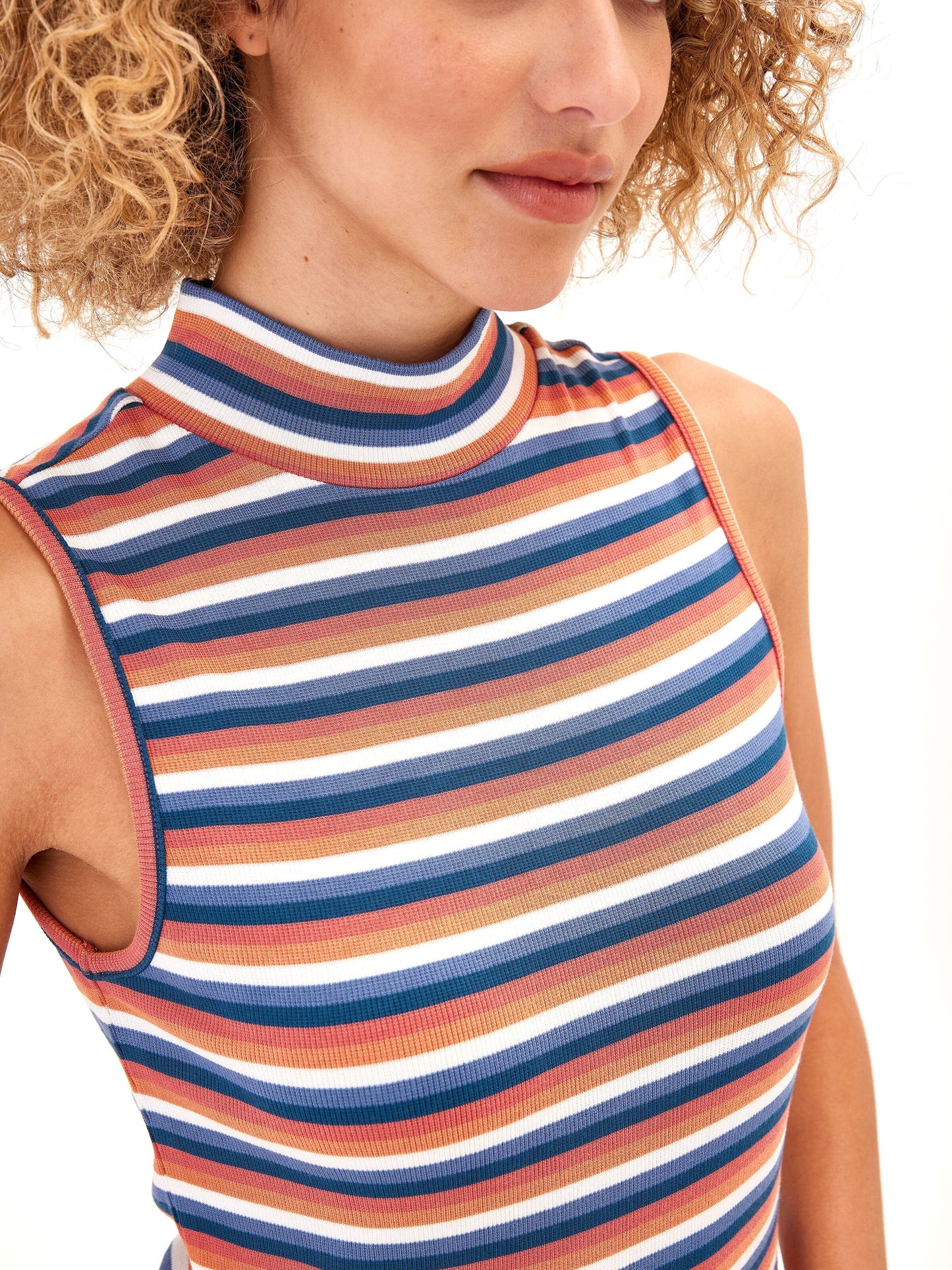 Umi Stripe Rib Midi Dress, Fiji Stripe Prawn