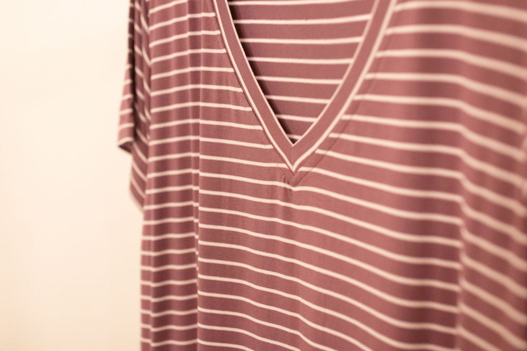 V-Neck Tee, Berry Stripe