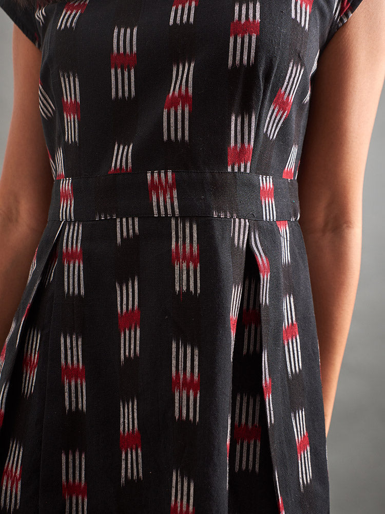 Vintage Pleat Dress, Black Ikat