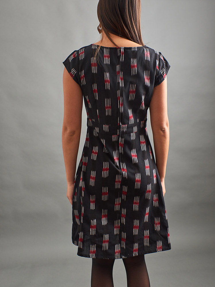 Vintage Pleat Dress, Black Ikat