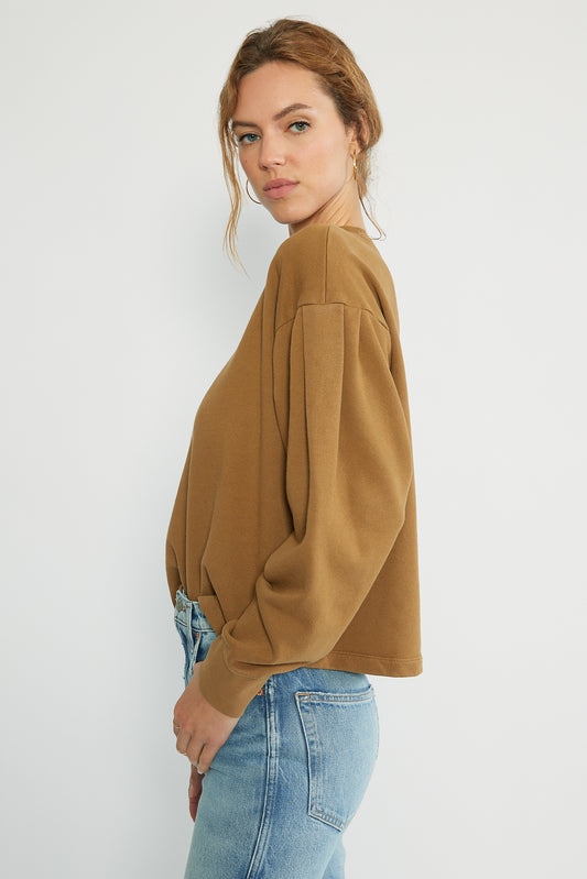 Jael Pleat Sleeve Sweatshirt, Tapenade