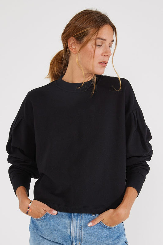 Jael Pleat Sleeve Sweatshirt, Black Beauty