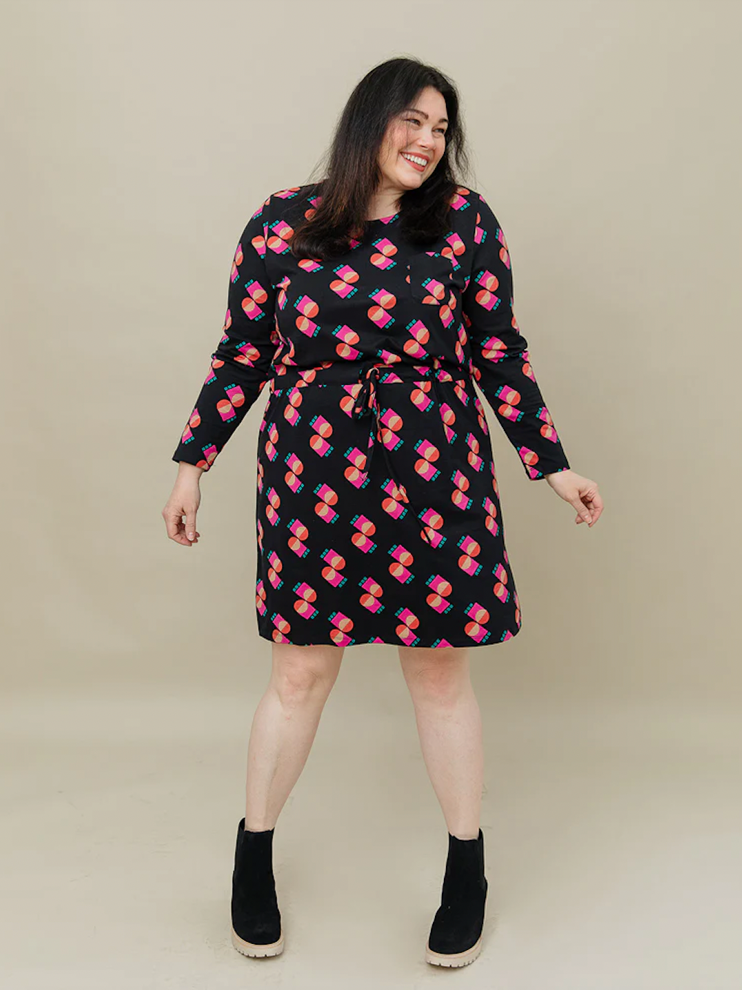 Abby Long Sleeve Dress, Memphis Shapes