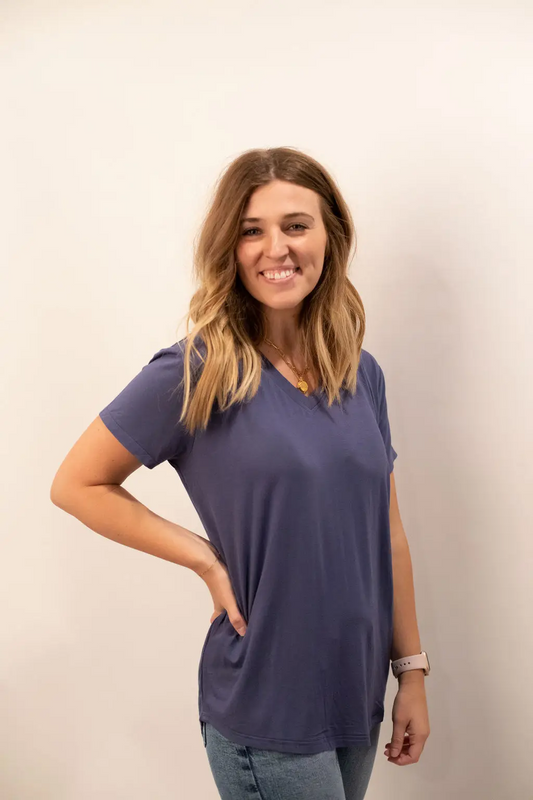 V-Neck Tee, Blueberry